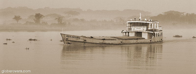 Boat on the river towards the Bangladeshi Sundarban mangroves