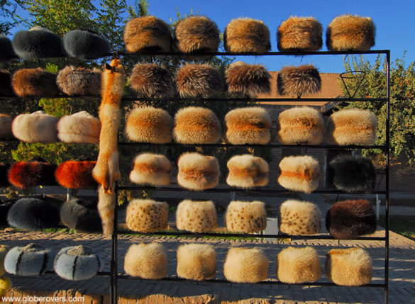Fur hats for sale, Khiva, Uzbekistan