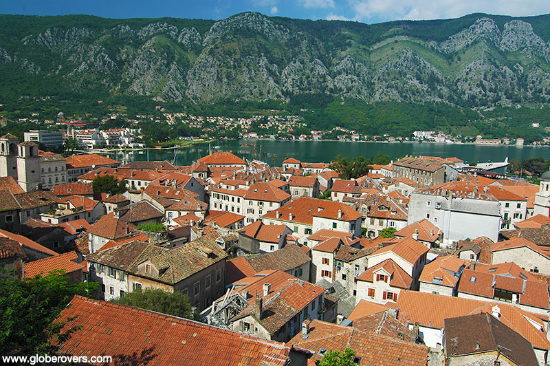 Views from the Castle of San Giovanni over the old city and the Bay of Kotor, Montenegro