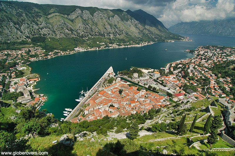 Views from the Castle of San Giovanni over the old city and the Bay of Kotor, Montenegro