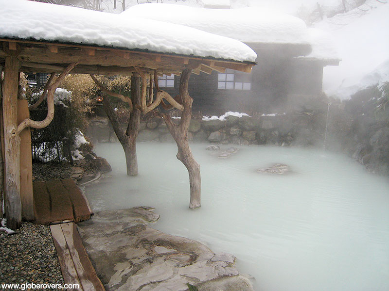 Rotenburo at Tsurunoyu Hotel in the Nyuto Onsen area of Tohoku, situated in the deep mountain area of Tazawa Kogen plateau, Akita prefecture.