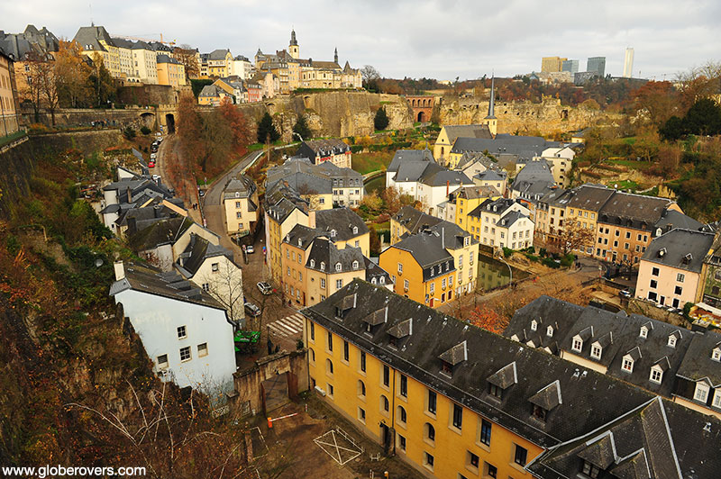 View from the Ville Haute ("High City") to the Ville Basse ("Low City") and the Grund in the River Alzette gorge, LUXEMBOURG