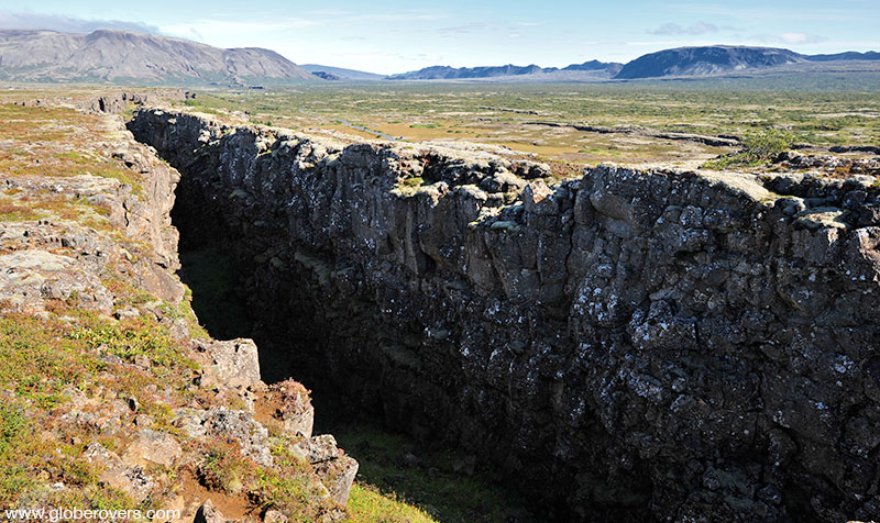 The separation of two tectonic plates are clearly visible at Þingvellir National Park, Iceland