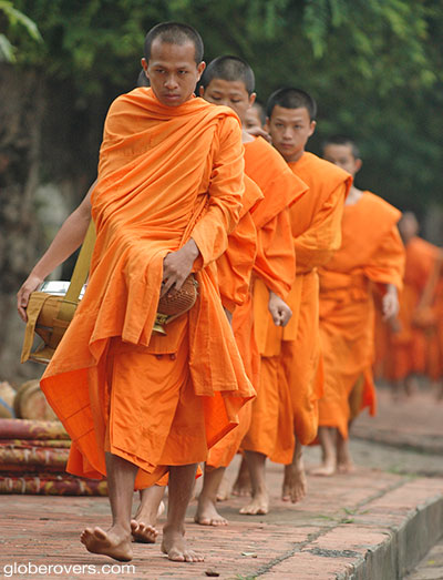 Monks receiving early morning alms, Luang Prabang, Laos