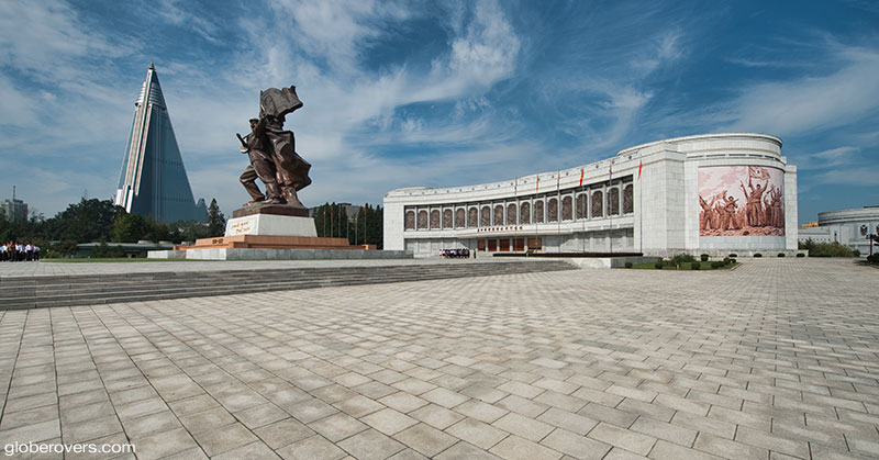 Hotel Ryugyong and the Korean War Museum, Pyongyang