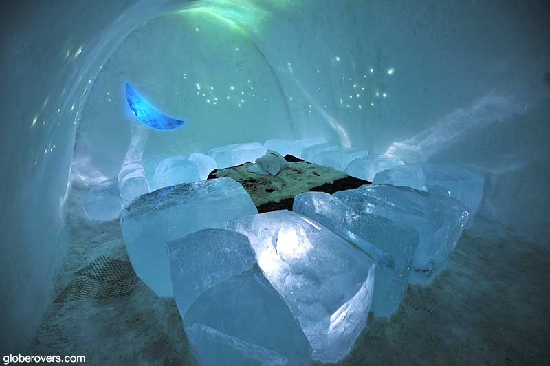 A room at the Ice Hotel, Village of Jukkasjärvi, Sweden