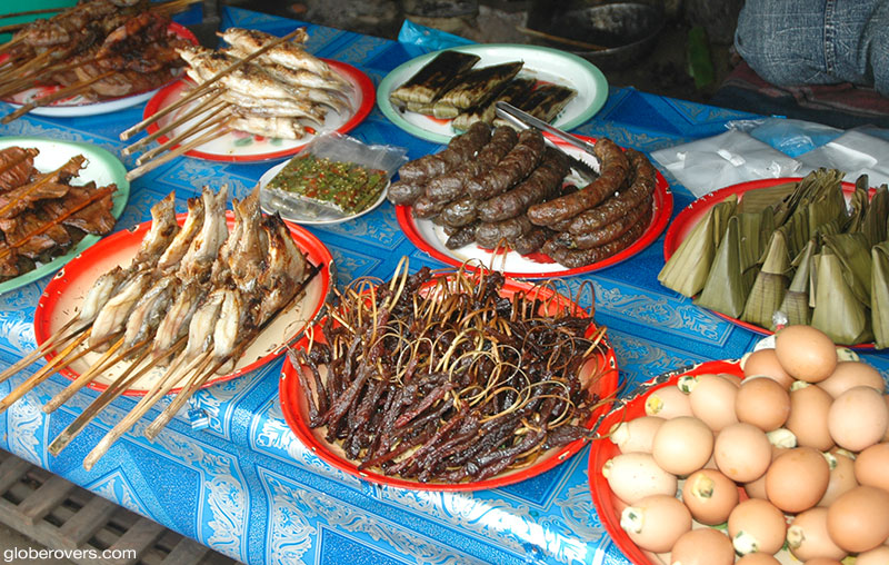 Food in the mountains on the road from Vang Vieng to Luang Prabang, Laos