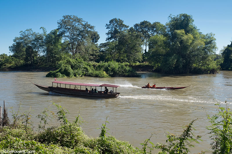 Boating on the Mekong River around Don Det island, southern Laos