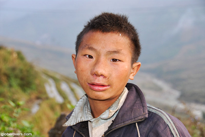 Boy at rice terraces outside Sapa, northern Vietnam