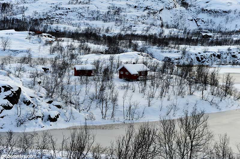 Winter wonderland scenery as seen from the train between Swedish border and Narvik, Norway