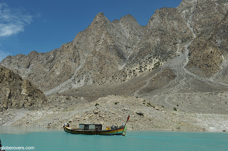 Fisherman's boat along the shores of Attabad Lake, Hunza Valley, Pakistan