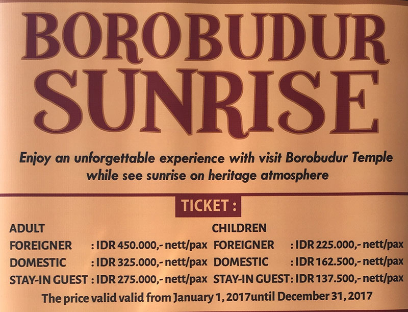 Borobudur sunrise entrance fees of 2018