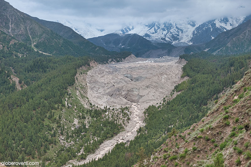 View from Fairy Meadows of Raikhot glacier near the foot of Nanga Parbat Peak, Gilgit-Baltistan, Pakistan
