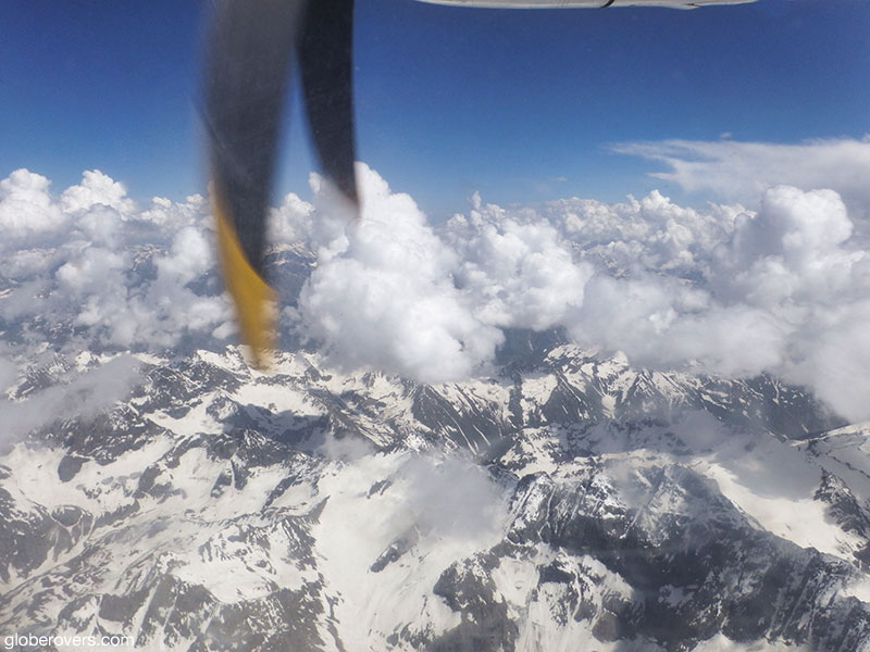 Views of Bilchar Dobani mountain in the Karakoram mountain range before landing in Gilgit, Gilgit-Baltistan, Pakistan