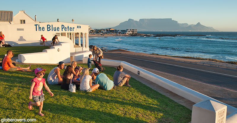 Views of Table Mountain from the Blue Peter Hotel and Bar, Blouberg Strand, Cape, South Africa
