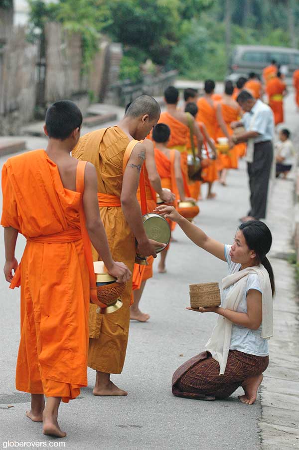 Monks receiving alms early in the morning, Luang Prabang , Laos
