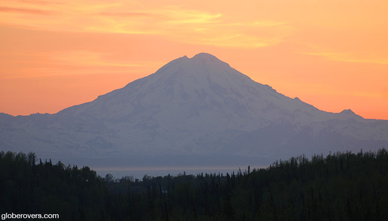 Sunset over Mt. Redoubt Volcano & Cook Inlet, Ninilchik, Alaska