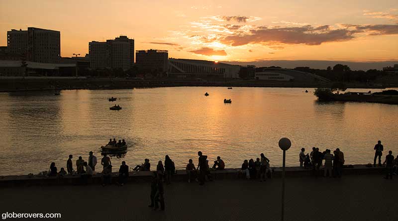 Sunset over Svisloch River, Minsk, Belarus