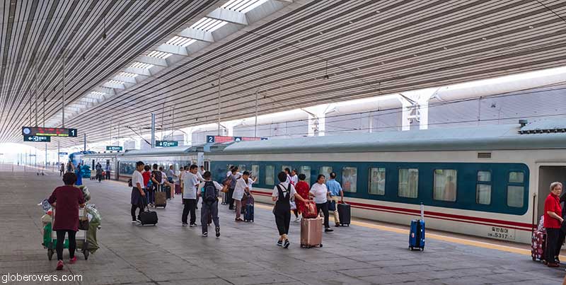 Dandong train station for 6 hour ride to Pyongyang