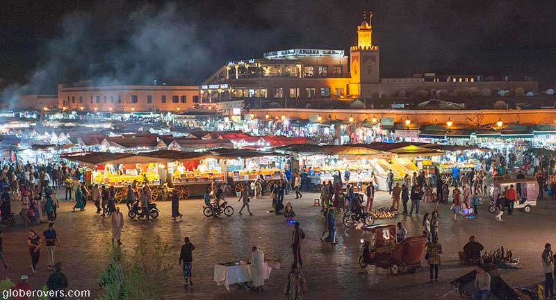 Night at Jemaa el-Fnaa (main square), Marrakech, Morocco