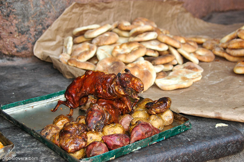 Guinea-Pig BBQ at Pisac village market in Sacred Valley, Peru