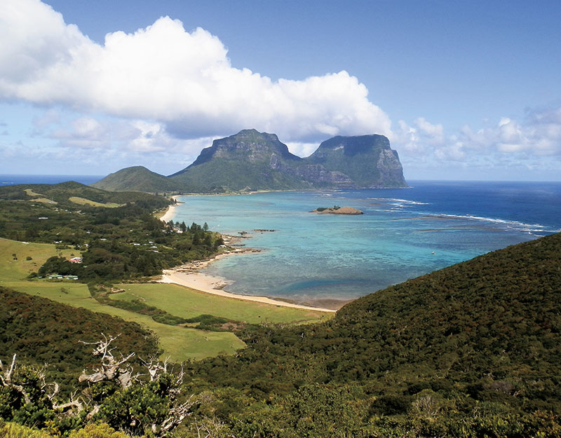 Mounts Lidgbird and Gower from Kims Lookout, Lord Howe Island.