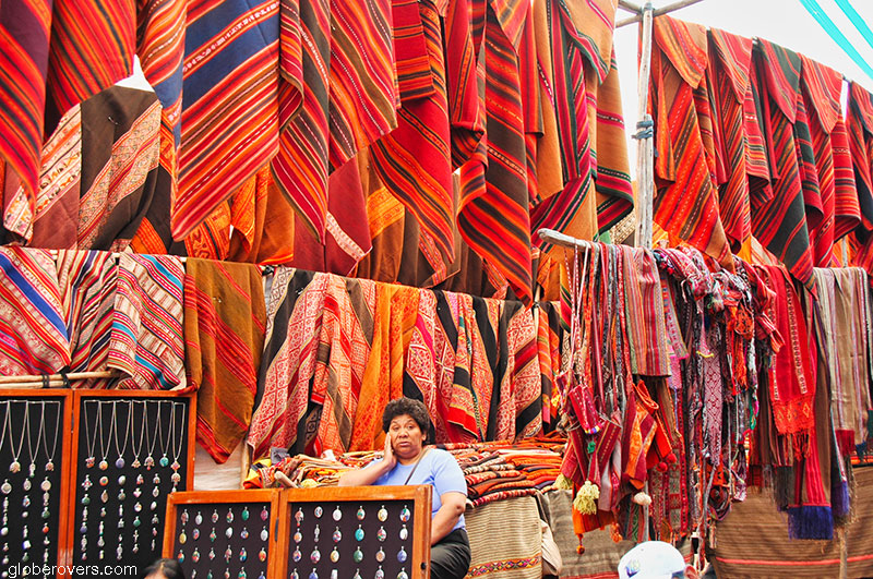 Pisac village market in Sacred Valley, Peru