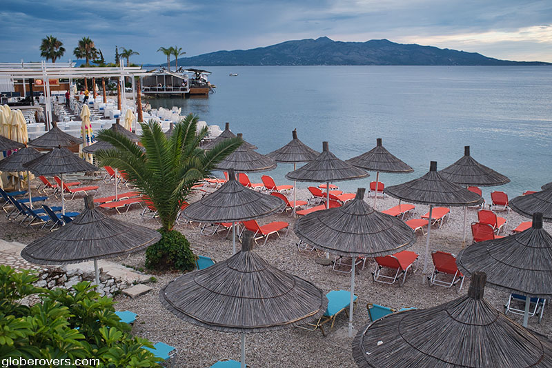 Restaurant on the beach in Sarande, Albania