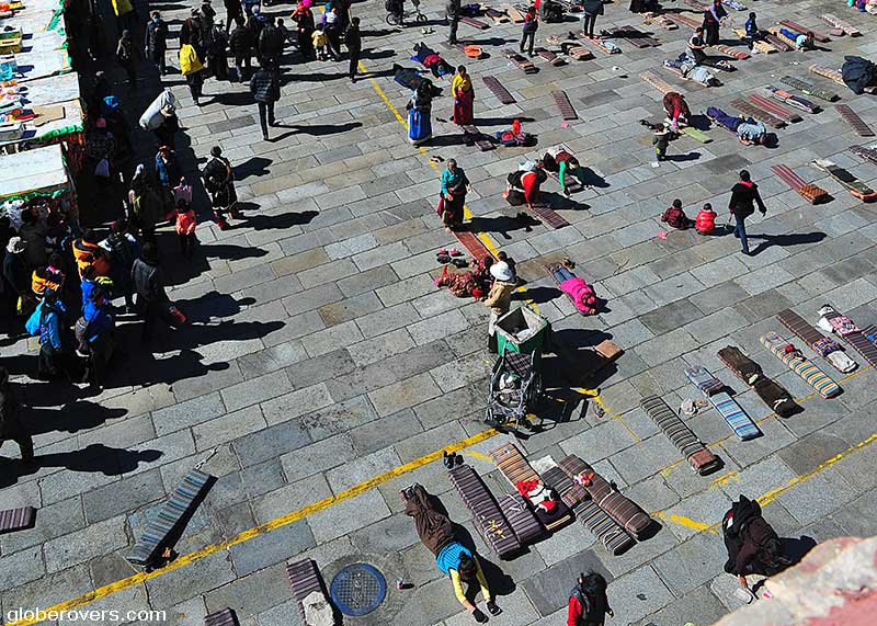 Prostrating at Jokhang monastery, Lhasa, Tibet