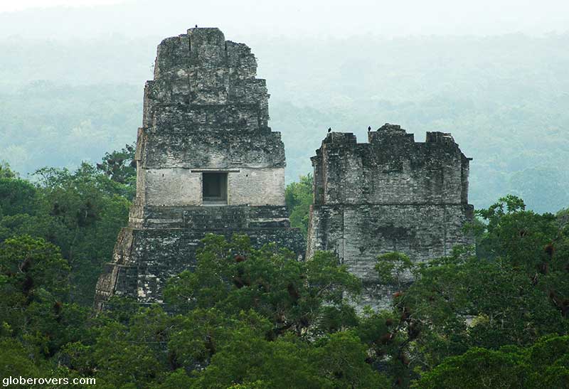 Temple of Ah Cacao (left) and the Temple of the Mask (right) built around 700-750 A.D.