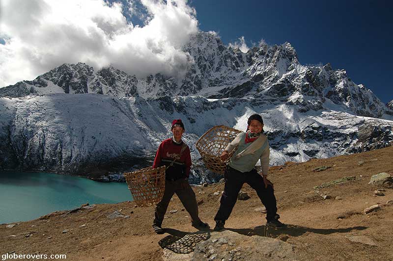 Boys and Lake at Gokyo Ri, Mount Everest, Himalayas, Nepal