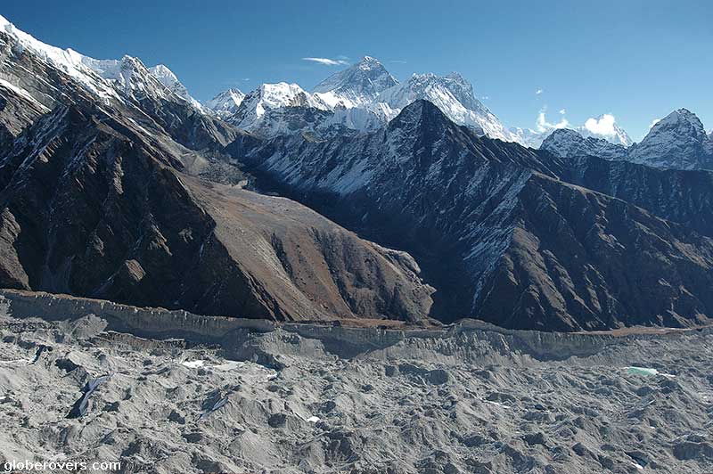 Around Gokyo Ri (Mnt. Everest in the back, Ngozumpa Glacier in the front), Himalayas, Nepal