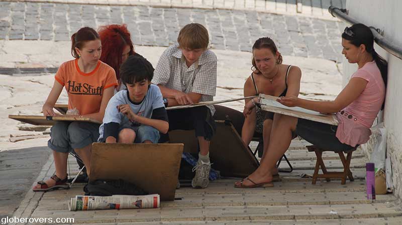 Students near Cathedral of the Dormition, Monastery of the Caves (Kiev Pechersk Lavra), Kiev, Ukraine