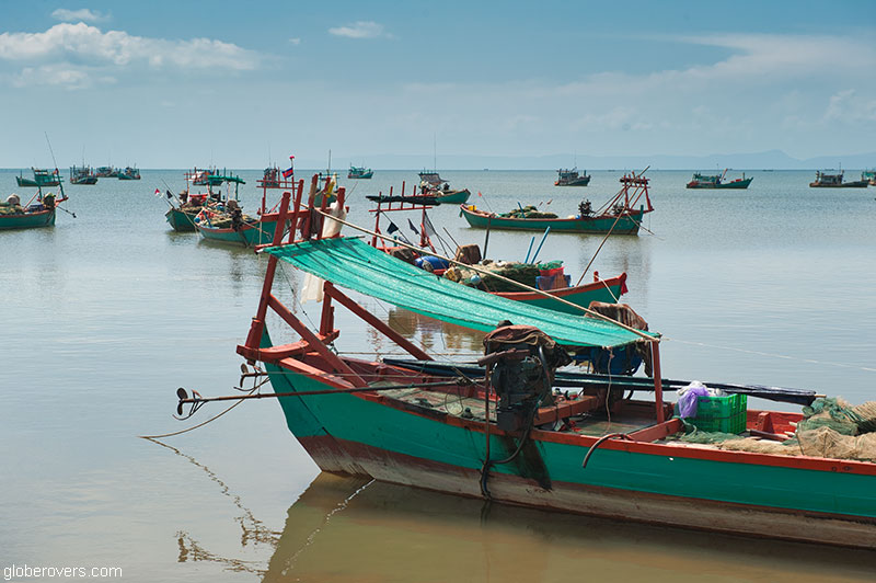 Boats at a fishing villages near Kep, Cambodia