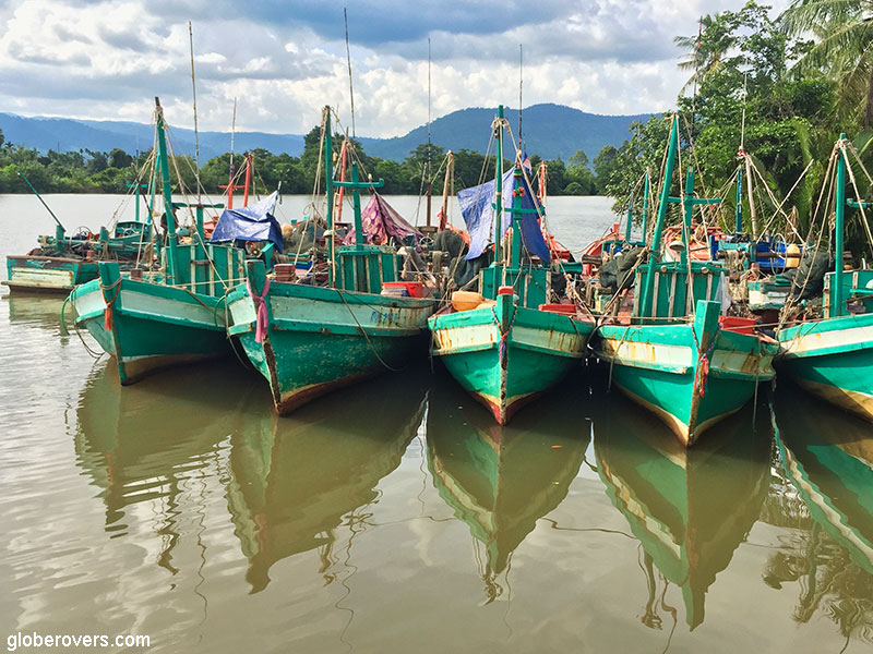 Fishing boats near Yellow Sun Hostel, Kampot, Cambodia