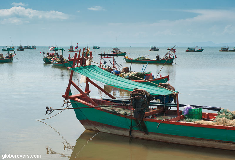 Boats at small villages near Kep, Cambodia