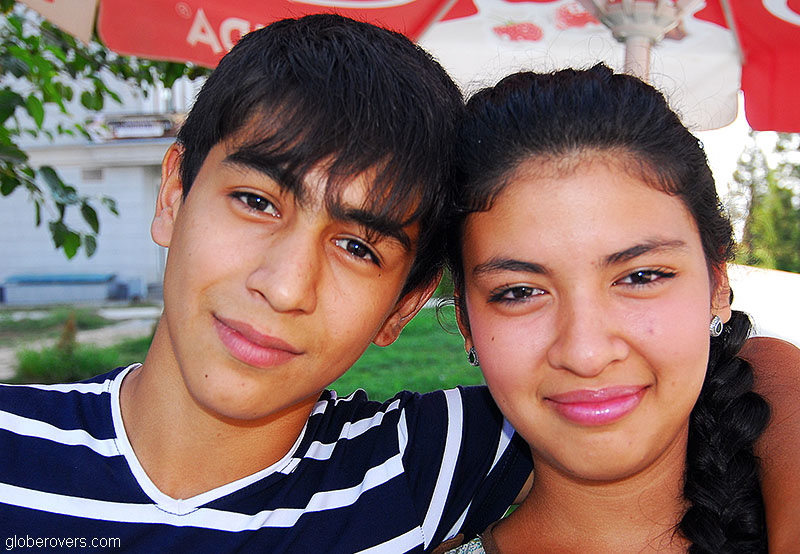 Tajik boy and girl at Rudaki park, Dushanbe, Tajikistan