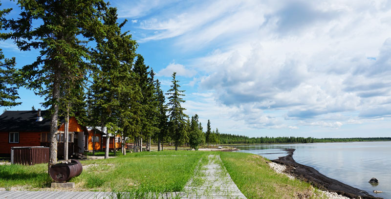 Boardwalk along the Great Slave Lake shore, Fort Resolution, Canada