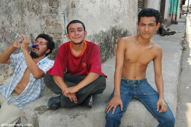 Drinking from the bottle on the streets of Suchitoto, El Salvador