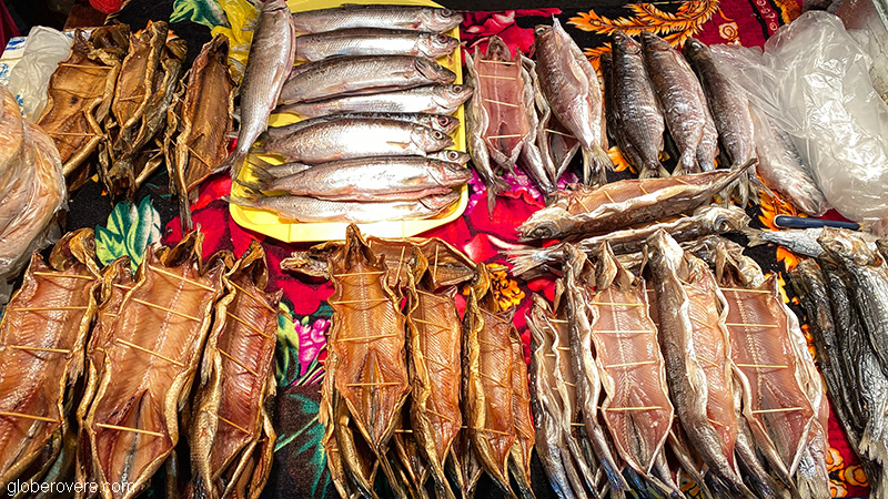 Omul fish at the fish market in Listvyanka, Siberia, Russia
