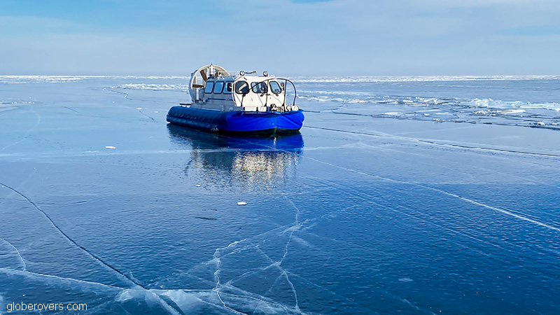 Ice on Lake Baikal near the village of Dyuny in Peschanaya Bay, Siberia, Russia