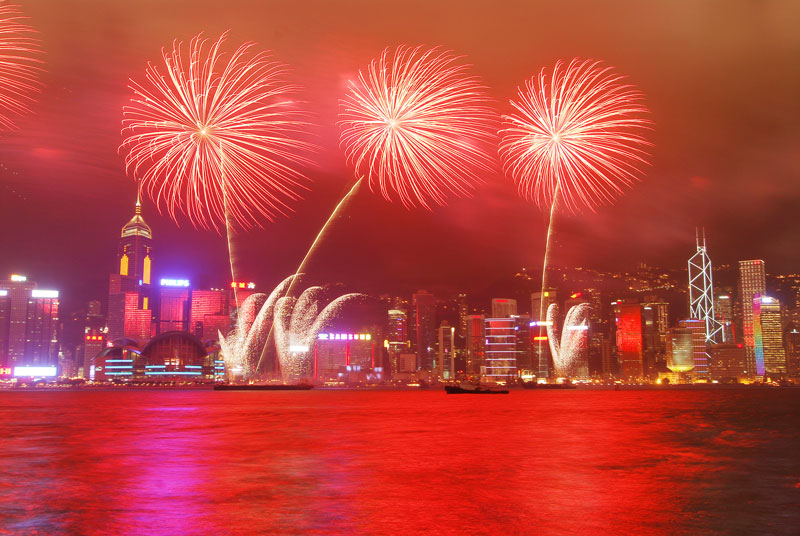 Hong Kong Skyline and Fireworks