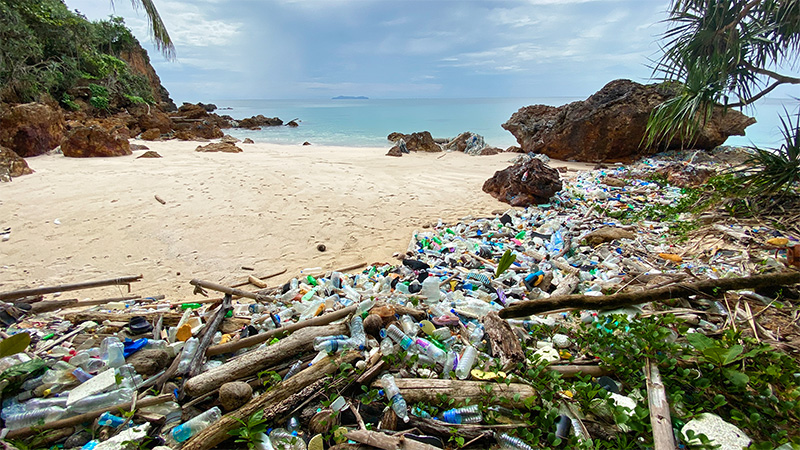 Garbage on Sunset Beach, Koh Kradan, Thailand