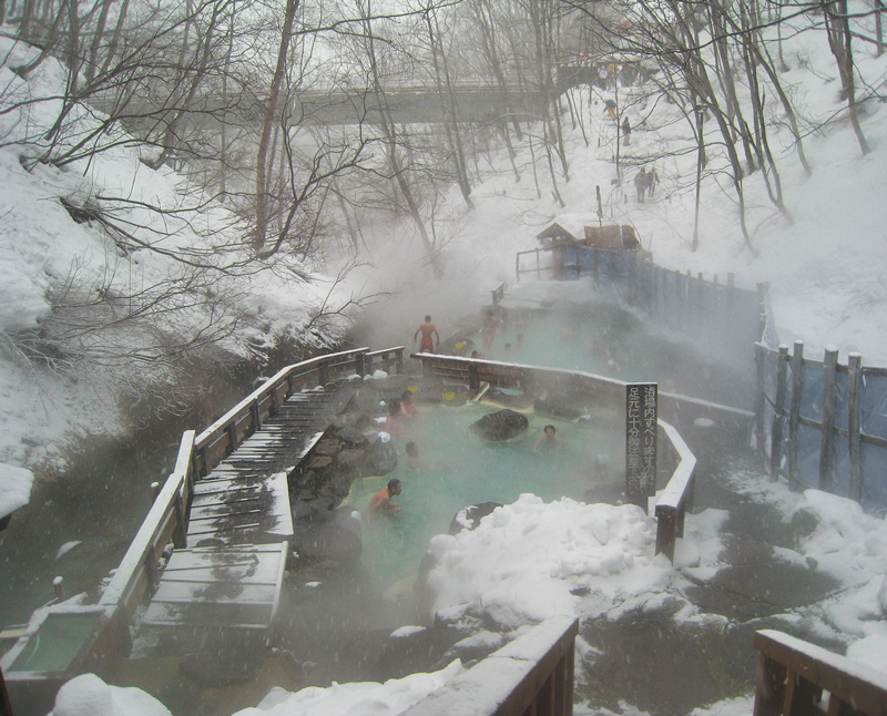 Outdoor hot springs at Zao Onsen, Yamagata, Japan