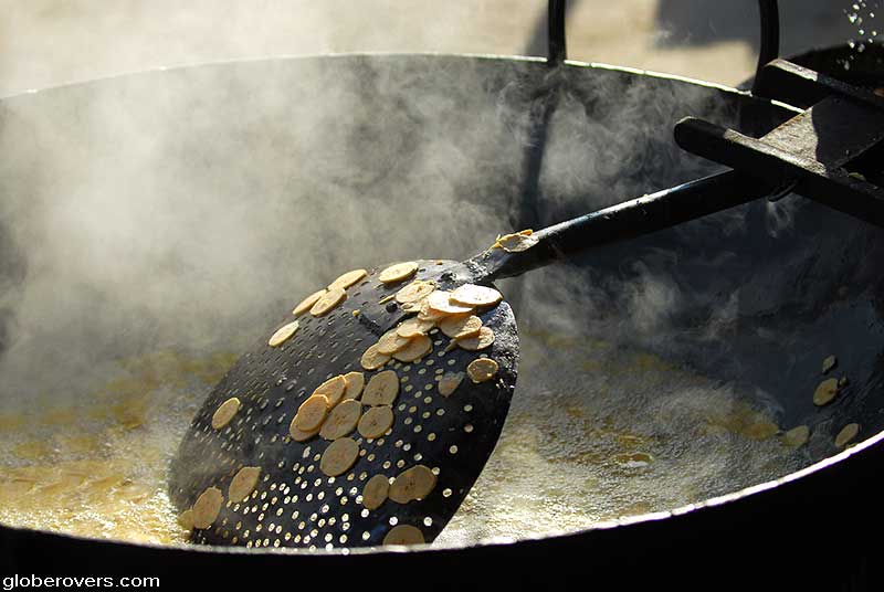 Frying bananas in Kumily, Kerala, INDIA